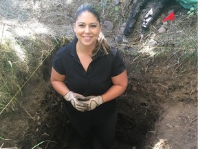 Sarah Beaulieu is a PhD candidate at Simon Fraser University. Here is Sarah in the excavation of the second-class prisoner compound at the Morrissey Internment Camp.