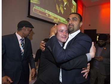 Newly elected Delta North NDP MLA Ravi Kahlon meets supporters in Surrey after he won the Delta riding in the provincial election campaign.