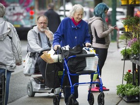 Seniors shop in Vancouver's West End on Wednesday. Metro Vancouver is caught-up in the same generational shift that has seniors outnumbering kids in Canada, according to the latest data released Wednesday from census 2016.
