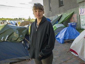 Homeless advocate Maria Wallstam is pictured at a homeless camp on Main near National streets in Vancouver on April 30.