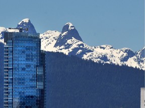 View of the North Shore mountains seen from Cambie St. in Vancouver, BC., May 22, 2017.