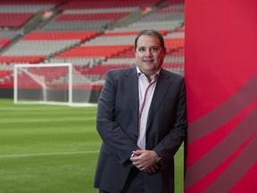 Canada Soccer president Victor Montagliani, one of the main organizers of the FIFA Women's World Cup on the pitch at BC Place, Vancouver, June 24 2015.