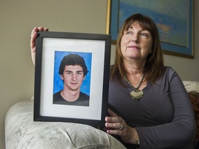 Jennifer Woodside with a photo of her son Dylan who died from fentanyl Port Moody, May 02 2017.