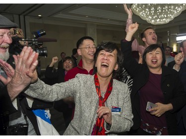 B.C. Liberal supporters cheer at their downtown Vancouver party on election night.