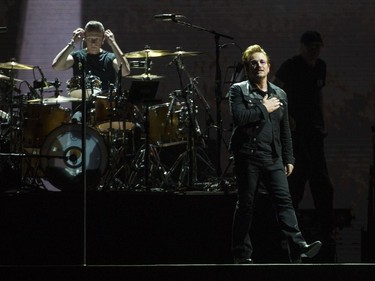 VANCOUVER May 12 2017. Bono puts his hand over his heart as he as U2 opens it's The Joshua Tree North American Tour at BC Place Vancouver, May 12 2017. Gerry Kahrmann  /  PNG staff photo) ( Prov / Sun News ) 00049139A Story by Stuart Derdeyn [PNG Merlin Archive]