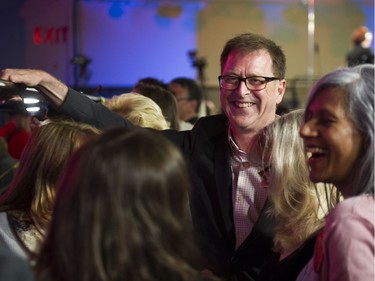 "Politics is more volatile than it's ever been," Adrian Dix said in 2012 before losing the 2014 B.C. election. (Photo: Dix smiles in 2017 while talking to supporters at B.C. NDP headquarters in Vancouver.)