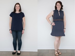 Jinnell Gunn recently lost over 50 pounds and wanted to see how a stylist would dress her body. She underwent a style makeover at the hands of Nadia Albano. On the left is Jinell before the makeover, on the right is after.