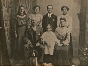 Thomas Taylor and Poor Jane are seated in front, with my grandmother, Dora, in between. Her four siblings, Jessie, Rose, Robert (Bob) and Charlotte (Lottie) are behind.