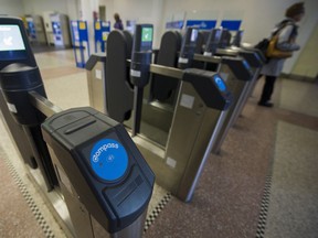 Compass card fare gates at Waterfront Station at Vancouver in 2015.