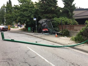 The North Vancouver RCMP responded to a report on Sunday night of a collision where a vehicle struck a light standard and bus stop bench at Mount Seymour Parkway and Mount Seymour Road in North Vancouver