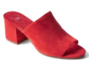 Red suede mules, $64.95 at Gap, gapcanada.ca.