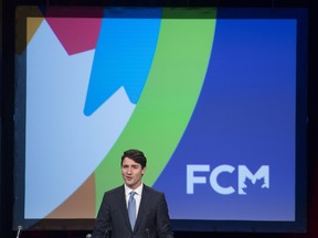 Canadian Prime Minister Justin Trudeau addresses the Federation of Canadian Municipalities conference in Ottawa, Friday.
