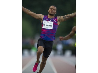 Andre De Grasse ran 10:17 in the men's 100m event at the 2017 Vancouver Sun Harry Jerome Track Classic at the Percy Perry stadium, Coquitlam, June 28 2017.