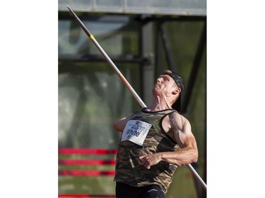 Andy White competes in the mens javelon event at the 2017 Vancouver Sun Harry Jerome Track Classic at the Percy Perry stadium, Coquitlam, June 28 2017.