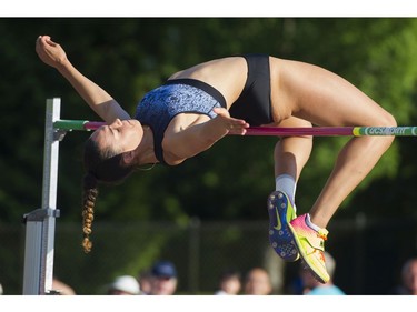 Alex Treasure competes in the womens high jump event at the 2017 Vancouver Sun Harry Jerome Track Classic at the Percy Perry stadium, Coquitlam, June 28 2017.