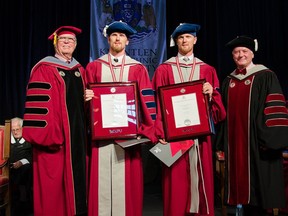 Henrik and Daniel Sedin accept honorary degrees from Kwantlen Polytechnic University.