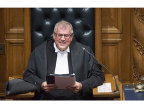 Newly appointed Speaker Steve Thomson addresses the legislature prior to the Speech from Throne in Victoria on Thursday, June 22.