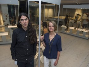 Vancouver, BC: June 21, 2017 -- Jordan Wilson, aboriginal curator-in-residence, with Karen Duffek, curator, contemporary visual arts and Pacific Northwest, at the Museum of Anthropology in Vancouver, BC with a new installation called North West Coast Masterpieces, Wednesday, June 21, 2017.  (Photo by Jason Payne/ PNG) (For story by Kevin Griffin) ORG XMIT: nwcoastmasterpieces [PNG Merlin Archive]

VANCOUVER OUT
Jason Payne, PNG