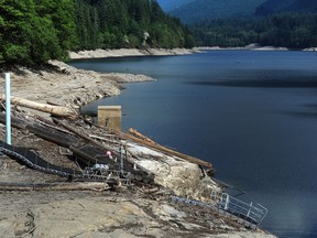 The Capilano Reservoir in North Vancouver was at 69-per-cent capacity in July 2015 as Metro Vancouver moved to Stage 3 water restrictions.