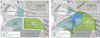 A comparison of lands available for the Creekside Park Extension and development in area 6C before and after the removal of the viaducts.