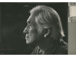 A portrait of Chief Dan George by Fred Schiffer, when George was starring in the CBC-TV series Cariboo Country, in September 1963.
