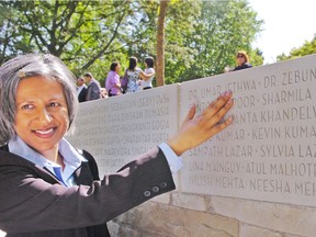 Renee Saklikar at the Stanley Park memorial to Air India victims.