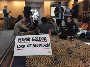 Tenants of the Balmoral, a single-room-occupancy hotel in the Downtown Eastside, occupied Vancouver Mayor Gregor Robertson's city-hall office Thursday.