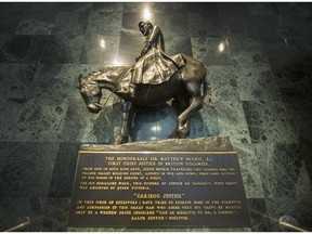 The Tsilhqot’in Nation is commending the Law Society of British Columbia for removing this statue of "hanging judge" Matthew Begbie from its lobby.