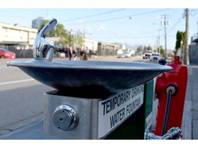 A temporary water fountain has been set up in the past attached to a fire hydrant, but a Surrey advocate for the homeless says none was there on the hottest day of the year Sunday.