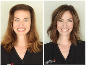 Tanis Fritz, a 43-year-old realtor, before her makeover, left, and after.