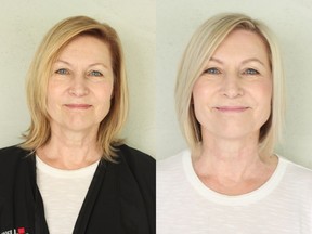 Lynda Mills is a realtor and wanted a new look for her headshots. On the left is Mills before her makeover by Nadia Albano, and on the right is her after.