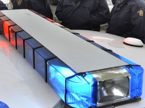 Lights on a police vehicle.