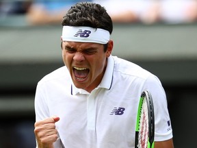 Day Two: The Championships - Wimbledon 2017

LONDON, ENGLAND - JULY 04:  Milos Raonic of Canada celebrates victory after the Gentlemen's Singles first round match against Jan-Lennard Struff of Germany on day two of the Wimbledon Lawn Tennis Championships at the All England Lawn Tennis and Croquet Club on July 4, 2017 in London, England.  (Photo by Julian Finney/Getty Images) ORG XMIT: 700041999
Julian Finney, Getty Images