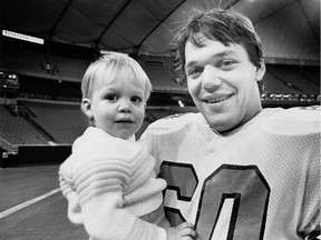 Rick Klassen with his daughter Jill at B.C. Place, during his playing days with the B.C. Lions.