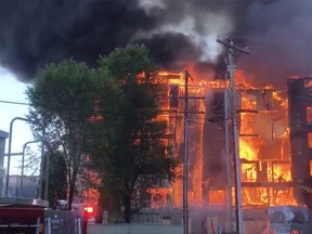 A condo tower under construction in Kelowna has burned down.