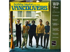 The cover for Bobby Taylor and the Vancouvers' 1968 album. Taylor is second from the left, Tommy Chong is second from the right.