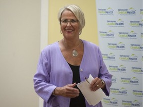 Judy Darcy, B.C.’s minister of mental health and addictions, at the Lookout Housing and Health Society facility on Powell Street in Vancouver on Thursday.