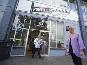 New Minister of Mental Health and Addictions Judy Darcy outside the Powell Street Getaway on Thursday. It opens its new supervised-injection site on Friday.