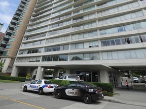 Vancouver Police on scene at the Ocean Towers apartment block on 1835 Morton Ave in Vancouver, BC., July 10, 2017.