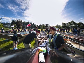 The Gathering of Canoes, which made its first visit to Vancouver on Friday, is an annual journey organized by the Pulling Together Canoe Society that functions as an active practice of truth and reconciliation to address past government wrongdoings.