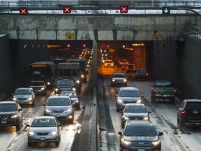 RICHMOND, B.C.: DECEMBER 14, 2016 –
 Morning traffic flows in and out of the George Massey Tunnel in Richmond, B.C., December, 14, 2016.