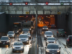 Traffic flows in and out of the Massey Tunnel in Richmond.