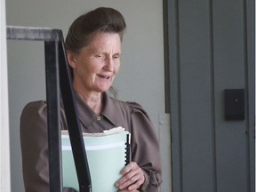 Gail Blackmore, 60, leaves court during a lunch break in her sentencing hearing in Cranbrook, Alta., on June 30. She was convicted of taking a 13-year-old girl into the U.S. to marry the now-imprisoned leader of a religious sect that practises plural marriage.