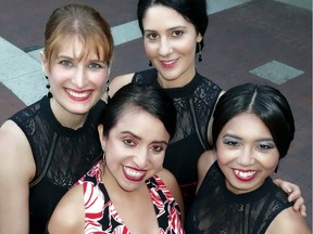 Flamenco Rosario dancers Michelle Zaharik, Sula Boxall and Yurie Kaneko ringed Latincouver founder Paola Murillo during her Latin American Week's flamenco and tango soirée.