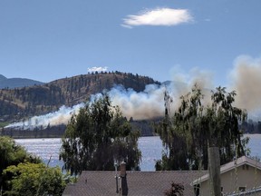 A photo of the fire burning in Kaleden, on the west shore of Skaha Lake on Tuesday.