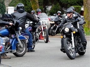 Hells Angels gather outside the East End clubhouse in Vancouver.