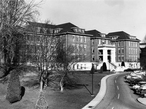 Historic calendar photo of Riverview Hospital. It opened in 1913 and at one time had 4,500 patients and 2,200 staff.