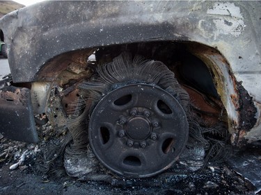 Tire

A burnt wheel on a vehicle is seen at a trailer park almost completely destroyed by wildfire in Boston Flats, B.C., on Sunday July 9, 2017. B.C. government officials now estimate that 7,000 people have been evacuated from their homes due to wildfires burning in the province. THE CANADIAN PRESS/Darryl Dyck ORG XMIT: VCRD233
DARRYL DYCK,