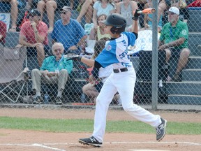 White Rock-South Surrey All Stars right fielder Kyle Chyzowski watches a three-run home run leave the ball park in Sunday's Canadian Little League Baseball Championship game against the Port Arthur Nationals at Lovell McDonnell Field in Medicine Hat.