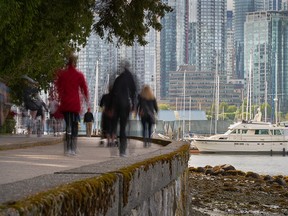 Early morning on the Stanley Park Seawall. Vancouver, British Columbia, Canada. Motion blur.